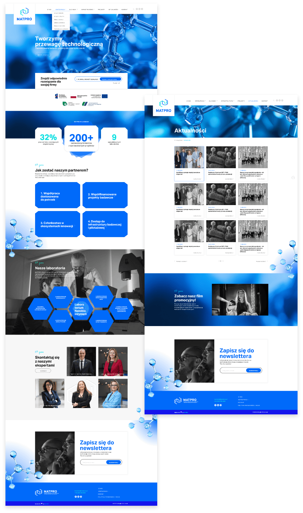 Strona internetowa MATPRO wyświetlona na ekranie komputera – projekt web MADEin Studio Kreatywne